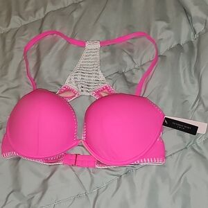 Victoria's Secret Vibrant Pink and White Bra